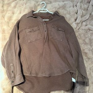 Aerie Women's Brown Waffle Knit Button Down Shirt